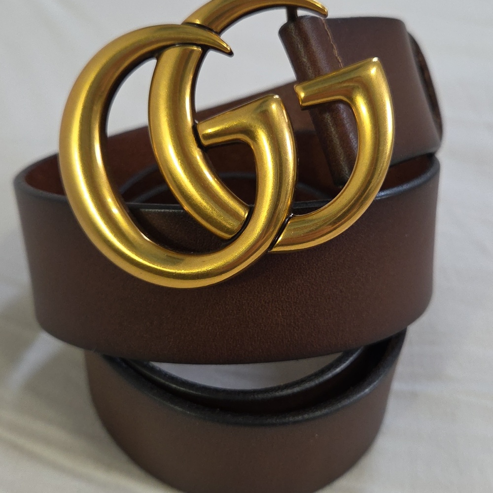 Gucci Brown Leather Belt with Gold Double G Buckle - Picture 3 of 16
